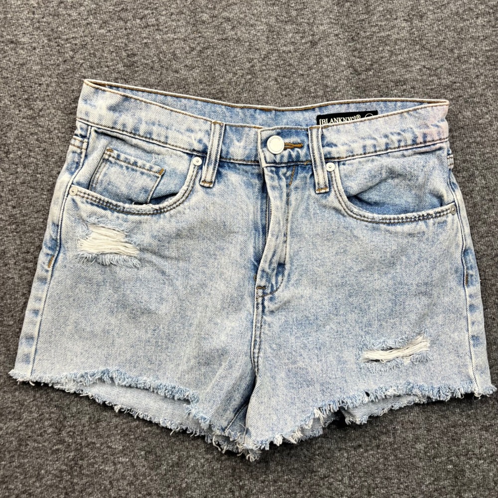Blank NYC Shorts Women 27 Light Blue Denim Distressed Frayed Hem Cut Offs